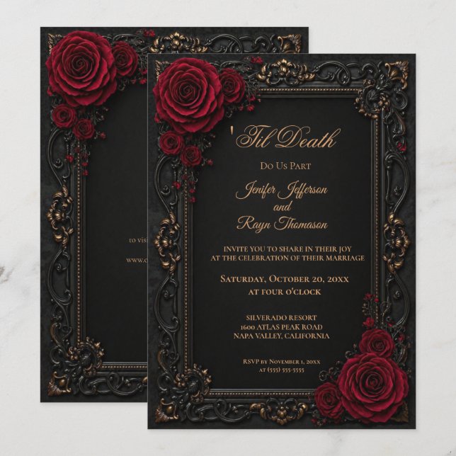 Convite de casamento gótico vintage elegante (Frente/Verso)