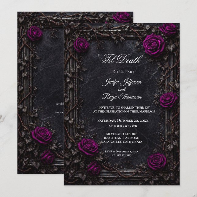 Convite de casamento gótico vintage elegante (Frente/Verso)