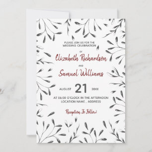 Convite de Casamento gráfico floral preto, branco