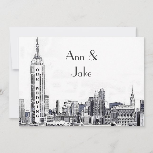 Convite de Casamento Gravado NYC Skyline 01 (Frente)