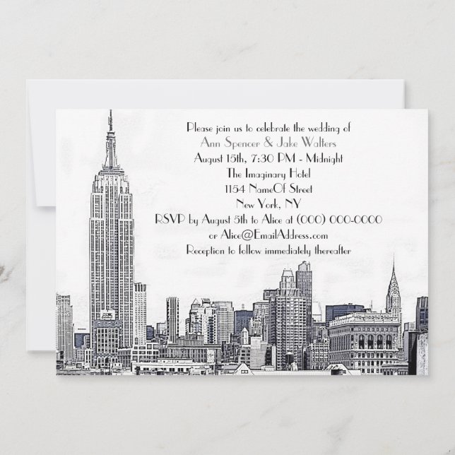 Convite de Casamento Gravado NYC Skyline 01 2 (Verso)