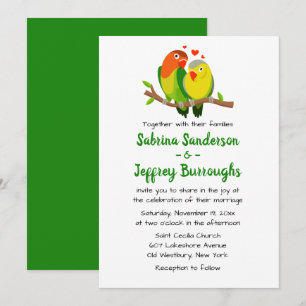 Convite de Casamento Green Lovebirds - Pássaro do