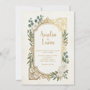 Convite de Casamento Greenery Gold Elegante Botâni
