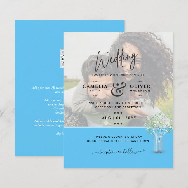 Convite de casamento Gypsophila da FOTO LeahG (Frente/Verso)