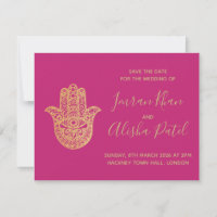 convite de casamento Hamsa Henna Dourado Rosa Desi