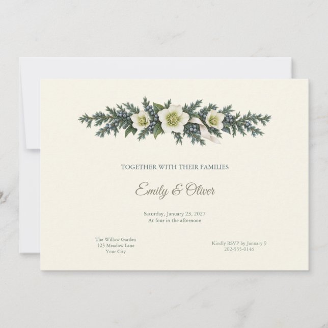 Convite de Casamento Hellebore Juniper de Inverno (Frente)