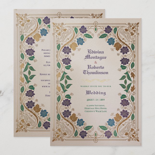 Convite de Casamento Herança Medieval Tom Joia Dou (Frente/Verso)