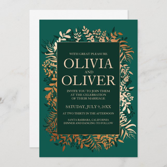 Convite de casamento Herbo de ouro Emerald (Frente/Verso)