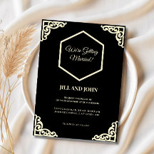 Convite de Casamento Hexágono Preto e Creme 