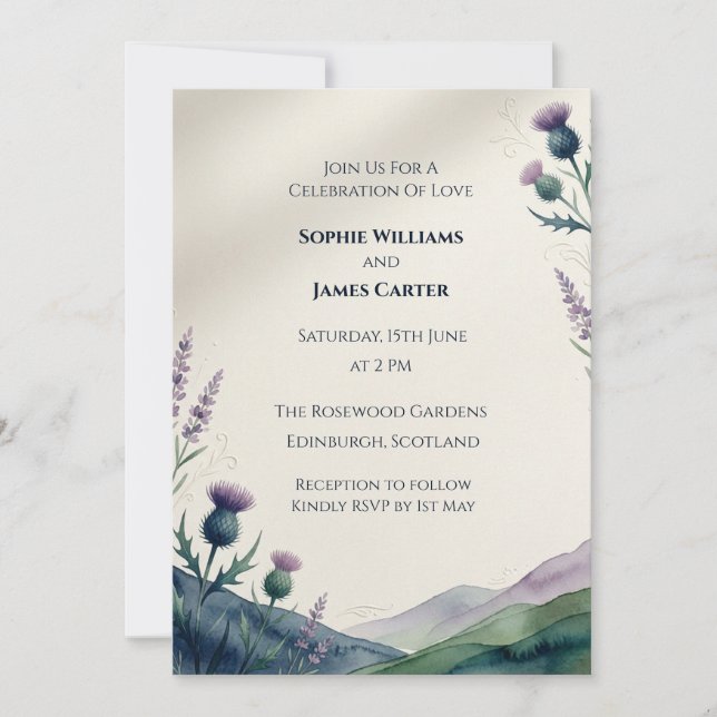 Convite de Casamento Highland Thistle (Frente)