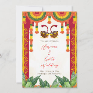 Convite de Casamento Hindu Cartão Dhol Drum Mari