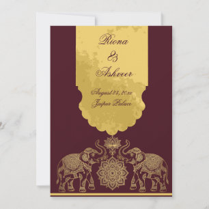Convite de Casamento Hindu Dourado Marrom Real