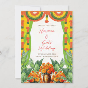 Convite de Casamento Hindu Floral de Guirlanda d