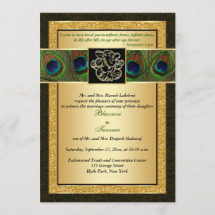 Convite de casamento Hindu Ganesh Black, Dourado
