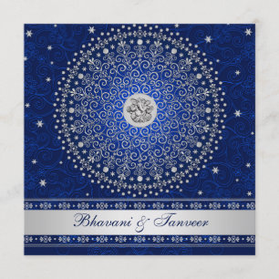 Convite de casamento Hindu Ganesh Blue Silver
