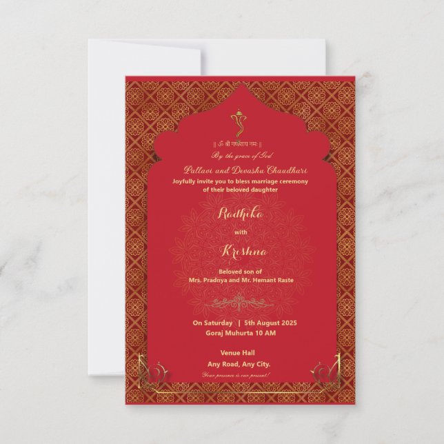 convite de casamento hindu indiano (Frente)