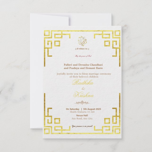 convite de casamento hindu indiano (Frente)