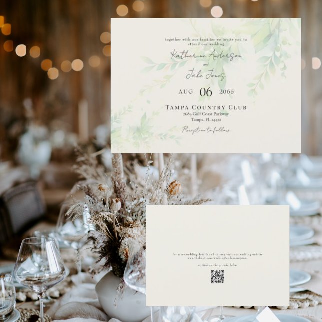 Convite de Casamento Horizontal Código QR Creme Fo (Criador carregado)