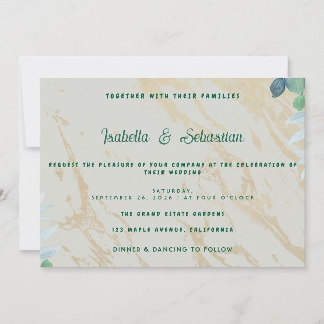 Convite de Casamento Horizontal em Verde Salvia Eu (Frente)