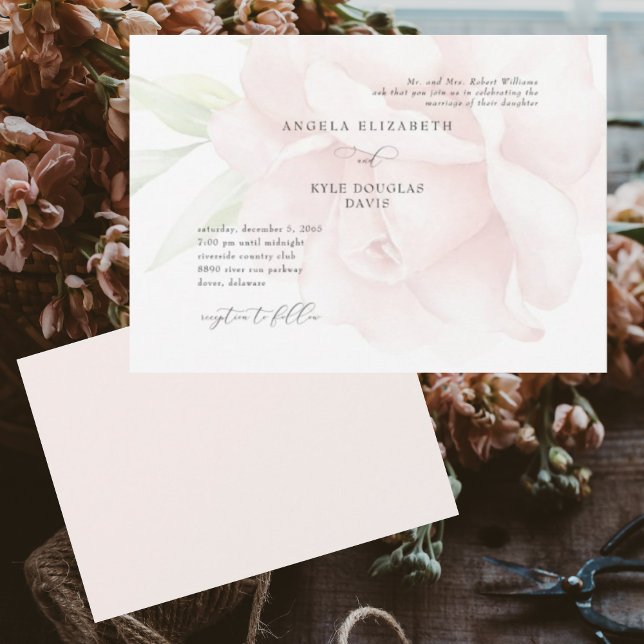 Convite de Casamento Horizontal Romântico com Rosa (Criador carregado)