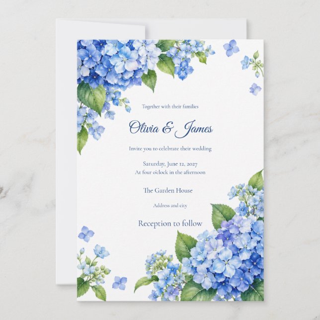Convite de Casamento Hortênsia Azul (Frente)
