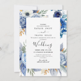 Convite de Casamento Hortênsia Azul Branco