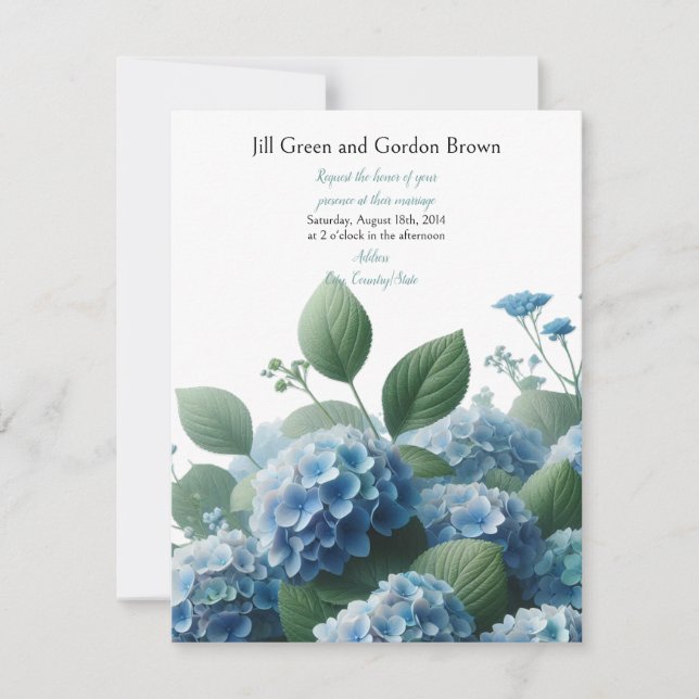 Convite de Casamento Hortênsia Azul Delicada (Frente)