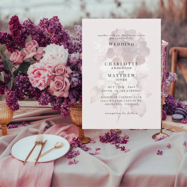 Convite de Casamento Hortênsias Borgonha de Invern (Criador carregado)