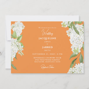 Convite de Casamento Hortênsias Brancas Laranja 
