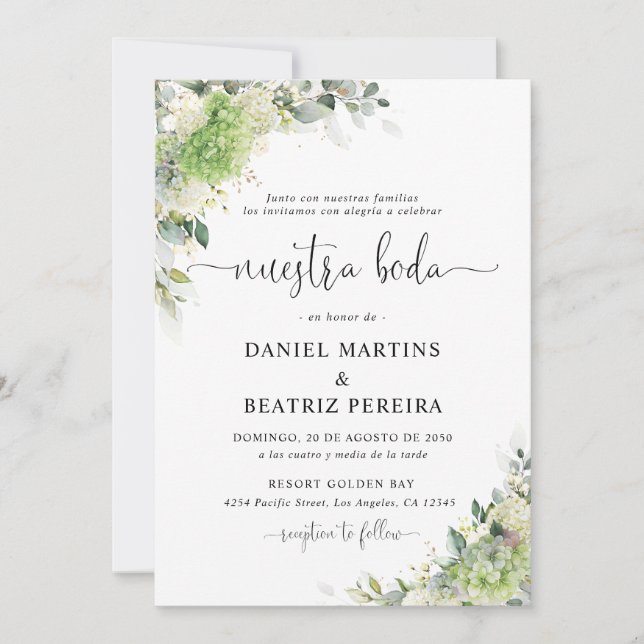 Convite de Casamento Hortênsias Florais (Frente)