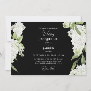Convite de Casamento Hortênsias Preto e Branco
