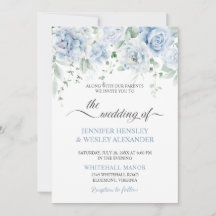 Convite de Casamento Hortênsias Rosas Azul Pálido