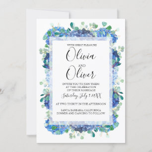 Convite de casamento hydrangea azul