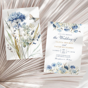 Convite de Casamento Hydrangea Champagne Azul Empo