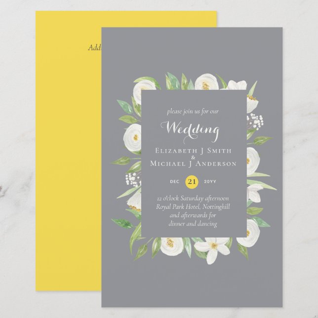 Convite de Casamento Iluminado Amarelo Cinza Orçam (Frente/Verso)