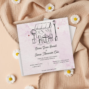 Convite de Casamento Ilustração Café com Aquarela 