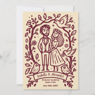 Convite de Casamento Ilustrado à Mão Excêntrico