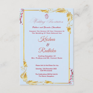 Convite de casamento indiano azul-celeste