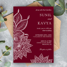 Convite de Casamento Indiano Burgundy Mehendi Henn