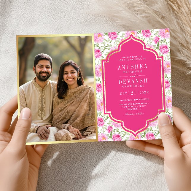 Convite de Casamento Indiano com Código QR de Padr (Criador carregado)