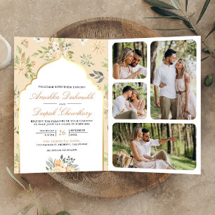 Convite de Casamento Indiano com Código QR Floral