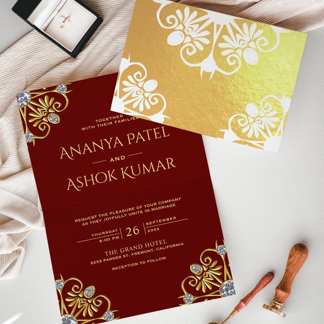 Convite de Casamento Indiano com Mandala Vermelho  (Criador carregado)