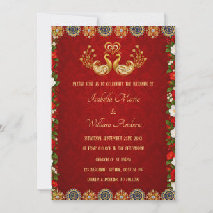 Convite de Casamento Indiano com Padrão Vermelho D