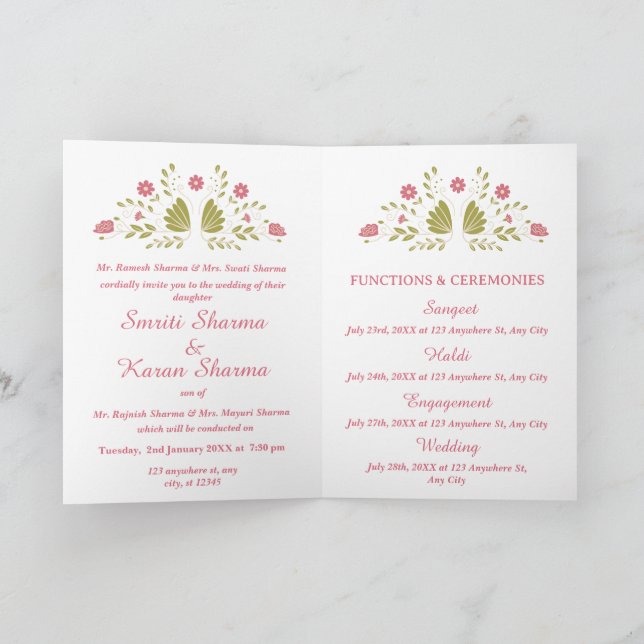 Convite de Casamento Indiano Contemporâneo com Gan (Interior)
