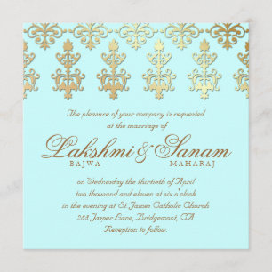 Convite de casamento indiano Damask Dourado Baby B