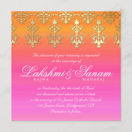 Convite de casamento indiano Damask Dourado cor-de