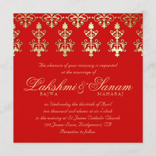 Convite de casamento indiano Damask Dourado outono