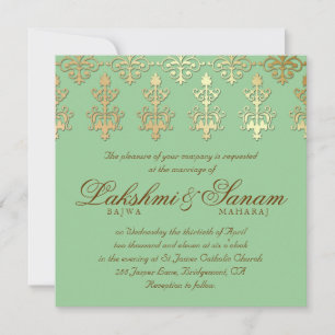 Convite de casamento indiano Damask Dourado Primav