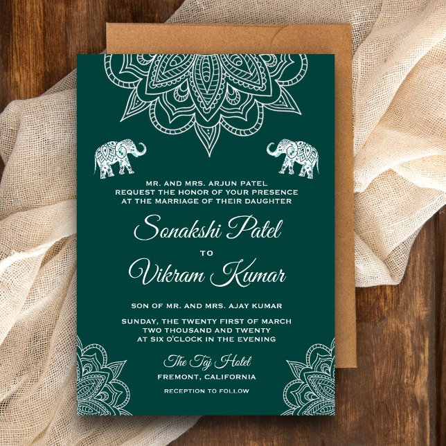 Convite de Casamento Indiano Elegante com Henna em (Criador carregado)