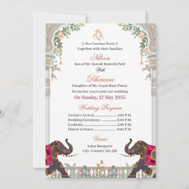 Convite de Casamento Indiano Elegante e Fofo (Verso)